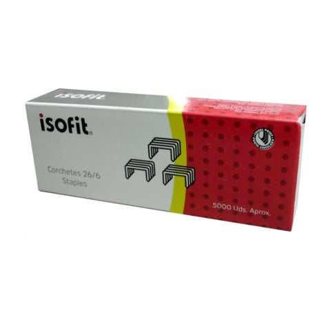 Grapas 26/6 caja contiene 10 cajitas de 1000 unidades. Isofit